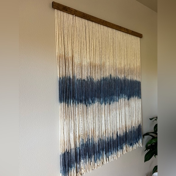 STORM Il | hand-dyed wall hanging with with hues of taupe and blue dip-dye - Picture 1 of 7